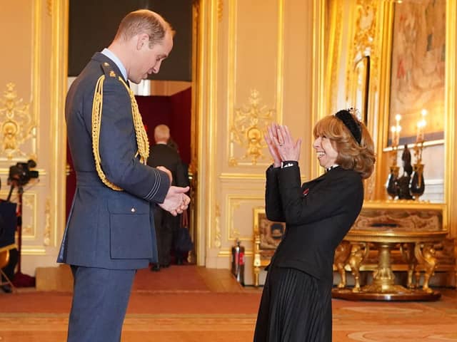 PABest Actress Helen Worth, from London, is made a Member of the Order of the British Empire by the Prince of Wales at Windsor Castle. The honour recognises services to drama. Picture date: Tuesday January 24, 2023. PA Photo. See PA story ROYAL Investiture. Photo credit should read: Jonathan Brady/PA Wire