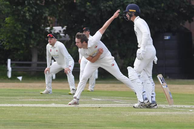 Photo Neil Cross; St Annes CC v Garstang - Ian Walling bowling for Garstang