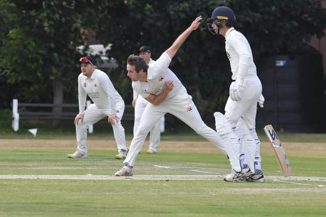 Photo Neil Cross;  St Annes CC v Garstang - Ian Walling bowling for Garstang