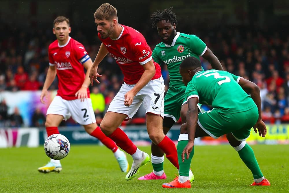 Morecambe's Tom Bloxham was substituted inside half an hour Picture: Jack Taylor
