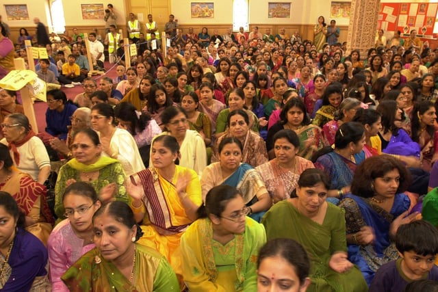 The new Gujarat Hindu Society temple on South Meadow Lane in Preston is packed during the installation of the deities of Shree Lord Rama, Laxman and Janki