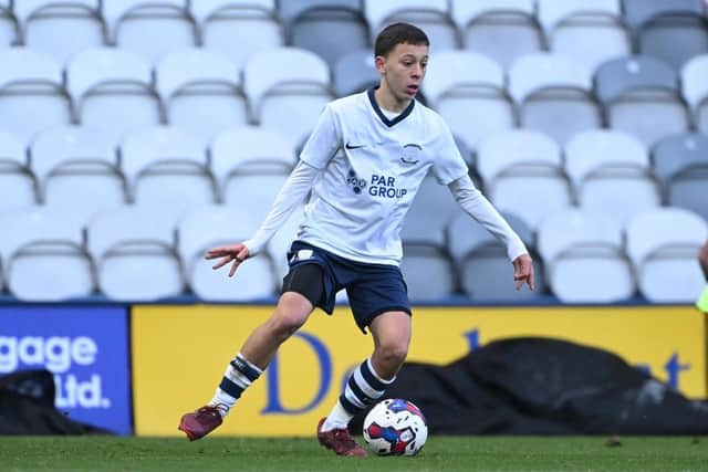 Felipe Rodriguez-Gentile in action for PNE's U18s in their 6-1 win over Rotherham United (Credit: PNEFC/Ian Robinson)