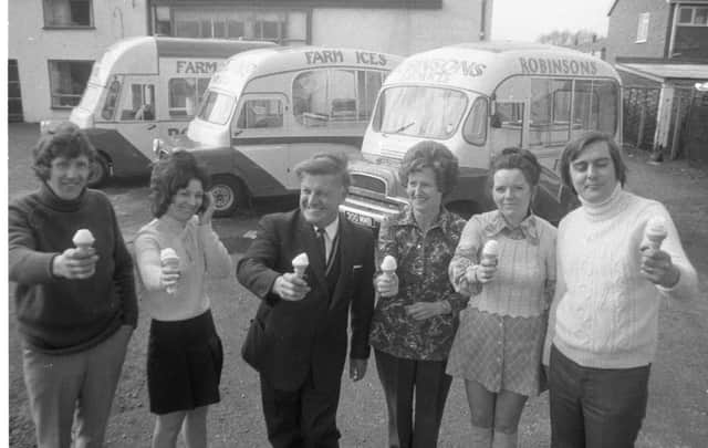 A secret formula which has been guarded jealously by a Leyland family for over 50 years has finally been leaked. The Robinsons, of Old Crook Farm, Leyland Lane, whose buttery, home-made ice cream has been licked by discerning locals for half a century, have sold their business and with it, the family recipe which has been handed down over the generations. Pictured: Len and Mary Robinson (centre) with Bill and Eileen Clegg (left) and Linda and Ken Clegg - who have taken over from the Robinsons