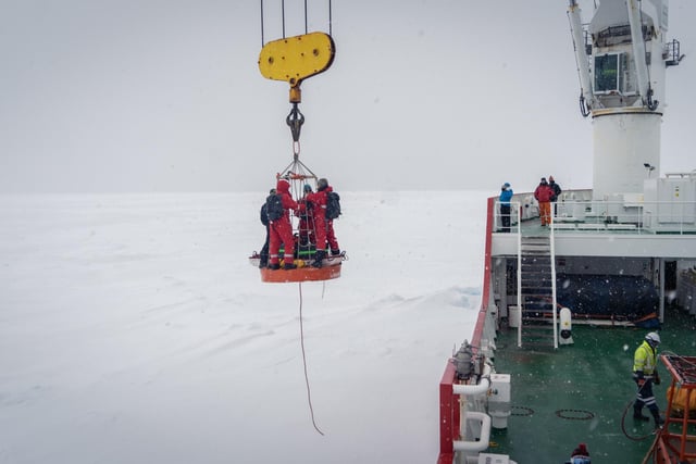 Falklands Maritime Heritage Trust expedition team on board the South African polar research and logistics vessel, S.A. Agulhas II, on an expedition to find the wreck of Endurance, Sir Ernest Shackleton's ship which has not been seen since it was crushed by the ice and sank in the Weddell Sea in 1915.