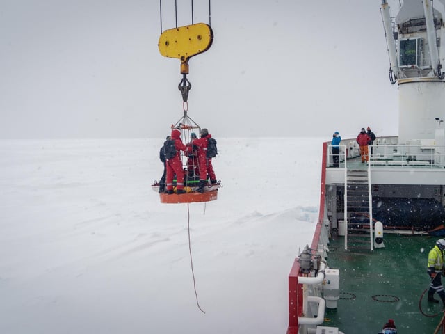 Falklands Maritime Heritage Trust expedition team on board the South African polar research and logistics vessel, S.A. Agulhas II, on an expedition to find the wreck of Endurance, Sir Ernest Shackleton's ship which has not been seen since it was crushed by the ice and sank in the Weddell Sea in 1915.