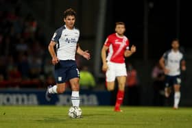 MORECAMBE, ENGLAND - AUGUST 24: Ryan Ledson of Preston North End runs with the ball during the Carabao Cup Second Round match between Morecambe and Preston North End at Globe Arena on August 24, 2021 in Morecambe, England. (Photo by Charlotte Tattersall/Getty Images)