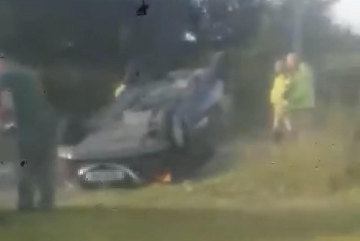 Car flips onto its roof after two-vehicle crash on M6 roundabout in Bamber Bridge