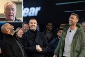 Main image: Chris Harris, Paddy McGuinness, Freddie Flintoff (credit BBC). Inset: Steve Berry (credit Talk TV)