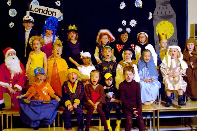 A colourful cast line up for the Longsands Primary School Nativity in 2006