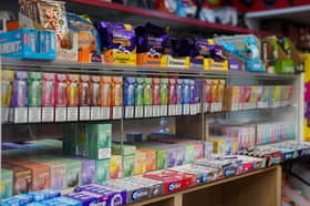 Disposable vapes of varying flavours on sale in a store. PIC: Jacob King/PA Wire