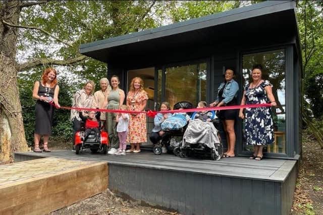 The official opening of the woodland counselling pod at Derian House on August 22, 2023.