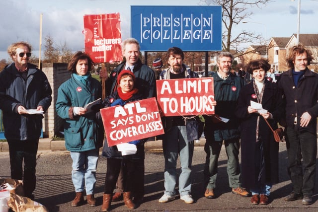 Lecturers at Preston College manning the picket lines as part of a national strike over working conditions in 1995