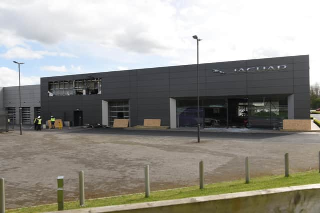 The aftermath of the fire at Preston Jaguar Land Rover dealership