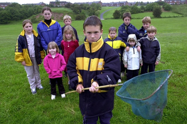 Luke O'Neill, 10, from Brookfield, Preston, who found syringes whilst fishing in Brookfield Park with, from left, Melissa Steele, 11, Claire O'Neill, 11, Emma O'Neill, five, Rebecca Walmsley, six, Jamie Walmsley, 11, Dominic O'Neill, eight, Kalon Tymon, 10, Connor Tymon, three, Joe Tymon, eight and Jamie Tymon, five