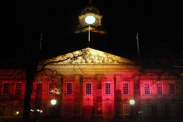 Lancaster Town Hall was illuminated for the first Light Up Lancaster event in 2012. Photo by Karen Chandisingh.