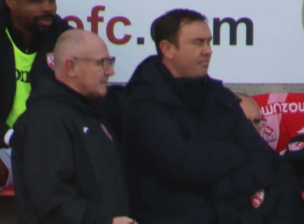 Morecambe manager Derek Adams with his assistant John McMahon