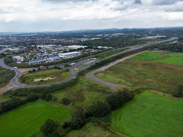 One of the access points to the new Lancashire Central development will be from the roundabout at the end of the M65, close to the DVSA enforcement check site (image: Kelvin Lister-Stuttard)