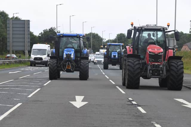 The tractors turned the A59 into the frontline of a protest over a planned garden village in Samlesbury