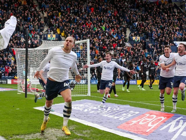 Preston North End's Brad Potts celebrates scoring his side's second goal