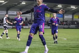 Kole Hall celebrates his equaliser in Tuesday’s 1-1 draw at Darlington (photo: David Airey/dia_images)