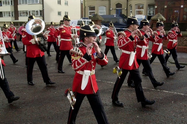 Queens Lancashire regiment march through St Annes for the Trooping of the Colour