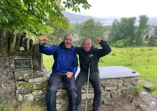 The pals trekked more than 105 miles from Harrogate in Yorkshire to Bowness in Cumbria.