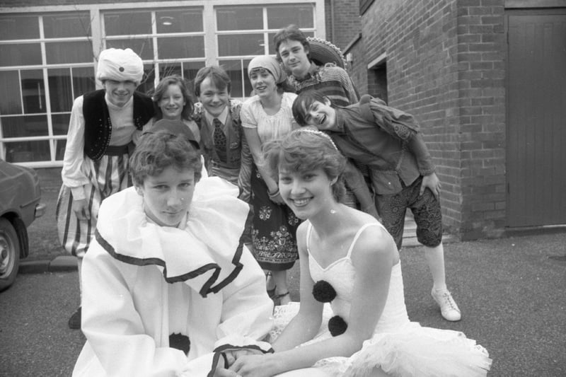 Some of the cast of The Boyfriend get a breath of fresh air during rehearsals of the musical, which is being performed by pupils of St Mary's High School, Leyland. Centre front are the two main characters, Polly Browne, played by Catherine Knight, and Tony, played by Eddie McCormack