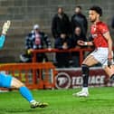 Lee Angol scored again in Morecambe's midweek victory against Cheltenham Town Picture: Morecambe FC