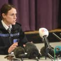 Supt Sally Riley addresses Friday's press conference at St Michael's on Wyre village hall.