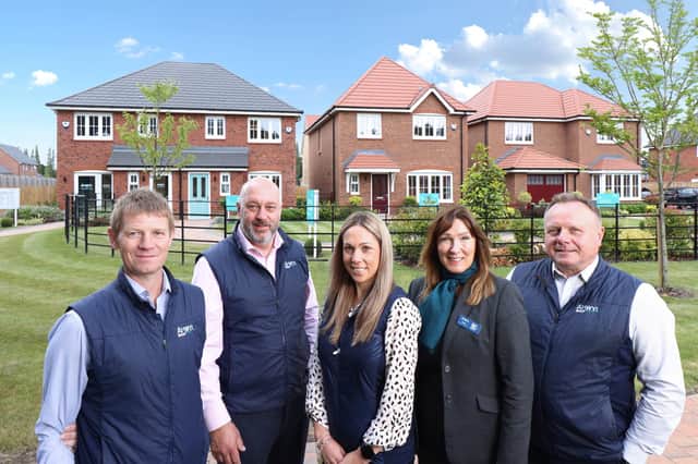 Anwyl Homes Lancashire is celebrating five years: Pictured are, left to right, Mathew Anwyl, John Grime, Amy Houlihan, Marie Browning and Peter Giddins