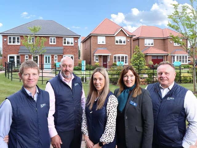 Anwyl Homes Lancashire is celebrating five years: Pictured are, left to right, Mathew Anwyl, John Grime, Amy Houlihan, Marie Browning and Peter Giddins
