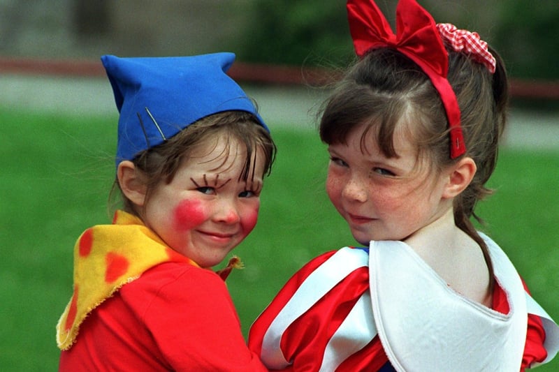 Pupils from St. Anthony's RC Primary school, Fulwood, Preston, dressed in fancy dress as part of the schools book week. Reception pupils Heather Walker (left) and Stephanie Westray, both aged five, are dressed as Noddy and Snow White