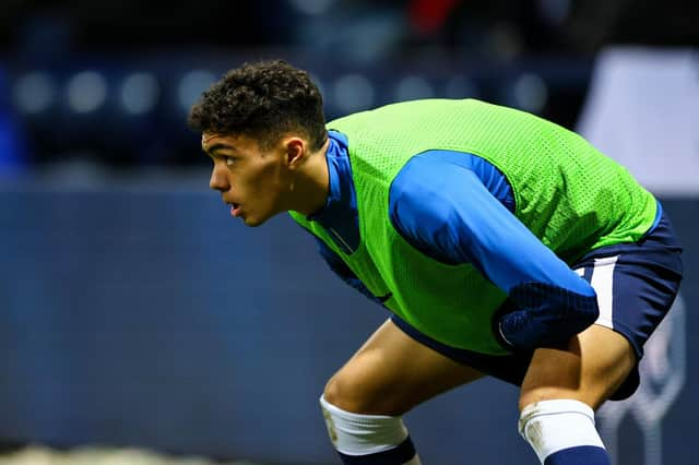 Preston North End’s Noah Mawene warms up at Deepdale