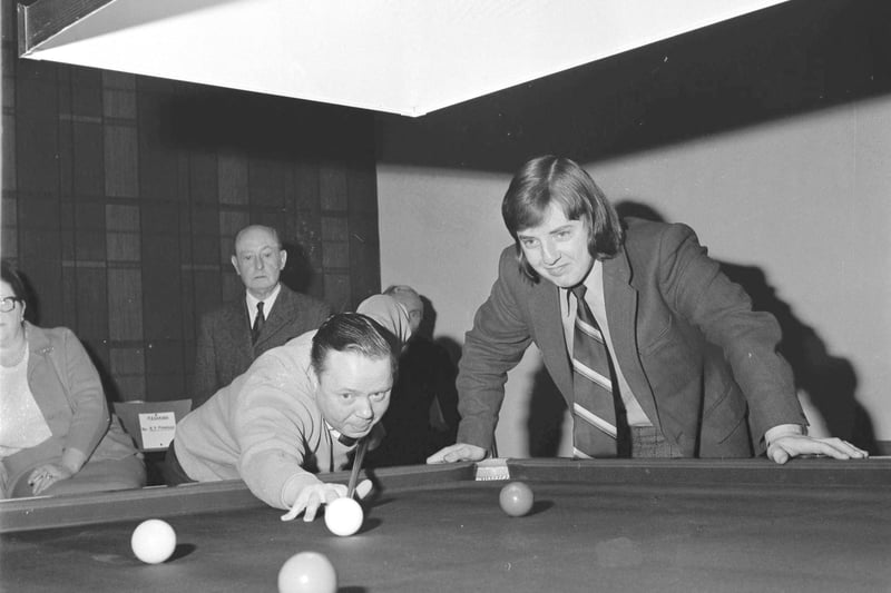 A gentlemen takes his shot at the Snooker finals which was held at the Fulwood Club, Preston.
March 1973
