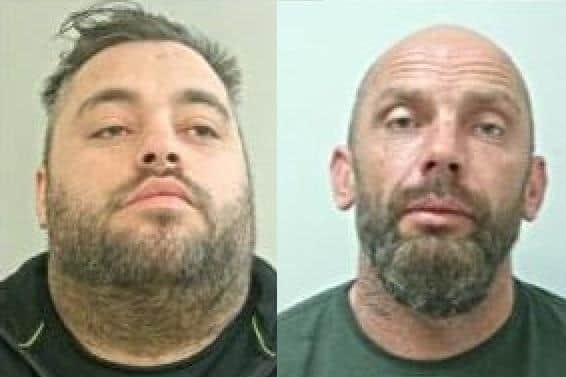 Ashley Grundy (pictured left) and Steven Robinson (pictured right) have been jailed for decapitating a pet dog and leaving its head on a door handle in Astley Village. (Credit: Lancashire Police)