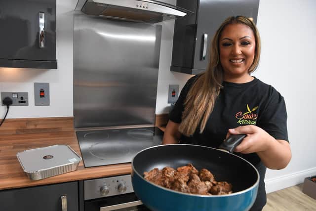 Priya Chauhan owns Sawse Kitchen,  located at the Victoria Pub in Lostock Hall. Above she is pictured cooking some jerk chicken.