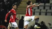 Cole Stockton celebrates scoring for Morecambe against Exeter City on Friday Picture: Ian Lyon