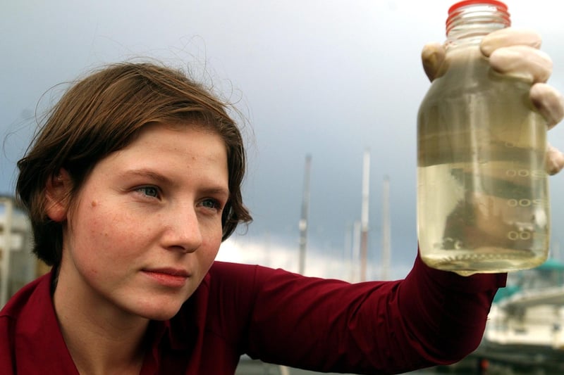Magdalena Bielecka with a sample of the water from Preston Marina in 2012