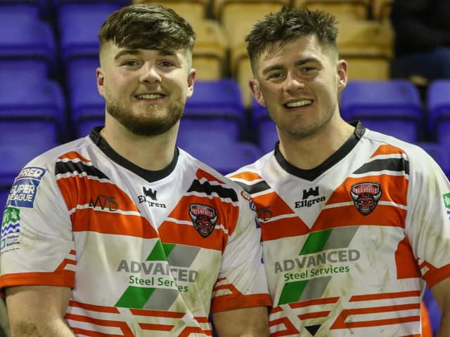 UCLan students Jacob Lee (left) and Joe Coope-Franklin, pictured wearing their Salford Red Devils kit, have debuted for the First Team.