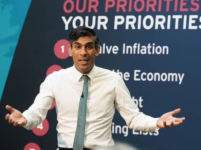 Prime Minister Rishi Sunak speaks during a Q&A session at The Platform in Morecambe, following a community visit to the Eden Project North. Photo: Owen Humphreys/PA Wire