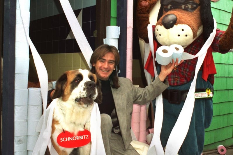 Richard De Vere and his famous dog Schnorbitz who opened the Superloos at Frontierland, Morecambe with a little help from Frontier Fred. Picture by Darren Andrews.