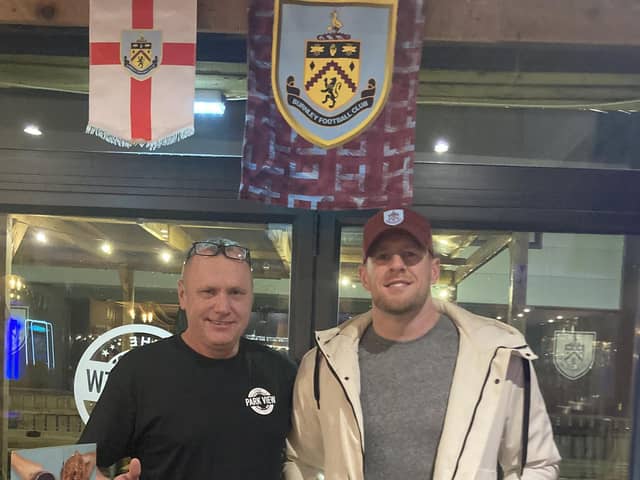 The Park view licensee Tony Thomas (left) was thrilled to welcome NFL superstar JJ Watt to his pub last night. The minority stakeholder in Burnley FC bought a round of drinks for everyone