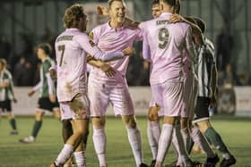 Chorley celebrate Mike Calveley's goal against Blyth Spartans (photo: David Airey/@dia_images)