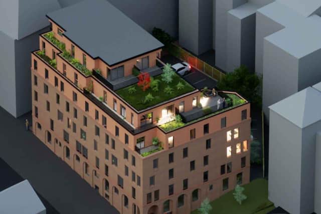 The proposed apartment block on the historic square would have a roof garden (image: Studio John Bridge, via Preston City Council planning portal)