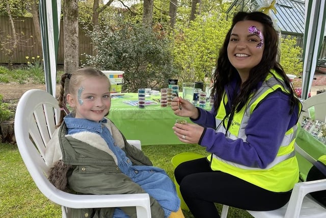 Guests could design their own flower crowns in a workshop run by florist and Derian House parent, Naomi Moazzeny, of Blossom and Bloom in Chorley – and hospice Pets as Therapy dog, Tallulah, even received her own special flower necklace.