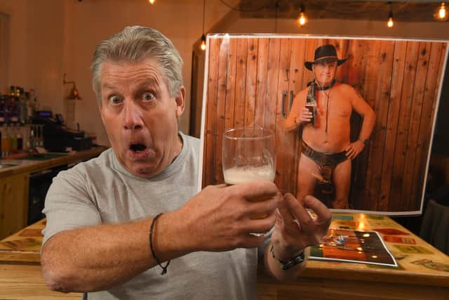 Photo Neil Cross; A dozen regulars at Lostock Hall Ale micropub have stripped off to do a 'half monty' for charity - Howard Lythgoe