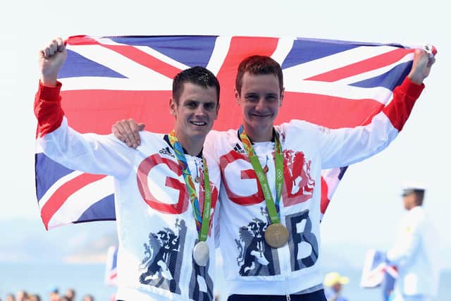 Gold medalist Alistair Brownlee and silver medalist Jonathan Brownlee pictured at on the podium during the Men's Triathlon at Fort Copacabana on Day 13 of the 2016 Rio Olympic Games, have helped make a difference to 50,000 children since 2014 with the Brownlee Foundation which encourages them to access free sports across the north west