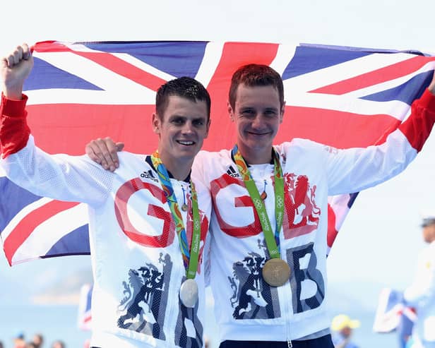 Gold medalist Alistair Brownlee and silver medalist Jonathan Brownlee pictured at on the podium during the Men's Triathlon at Fort Copacabana on Day 13 of the 2016 Rio Olympic Games, have helped make a difference to 50,000 children since 2014 with the Brownlee Foundation which encourages them to access free sports across the north west