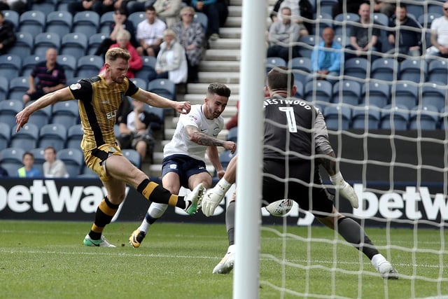 Preston North End's Sean Maguire see's his first half effort from close range saved by Sheffield Wednesday's Keiren Westwood.