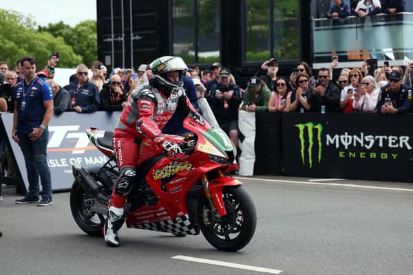 Honda Racing's John McGuinness unveiled a special tribute livery to mark the 30th anniversary of his Isle of Man TT debut in Sunday's RST Superbike race. (Photo by Stephen Davison/Pacemaker Press)